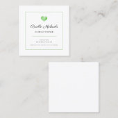Carte De Visite Carré Coeur Vert Simple Avec Élégant Script Noir (Devant / Derrière)