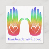 Carte De Visite Carré Coeurs à deux mains Hamsa Rainbow CUSTOM QR Code (Devant)