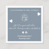 Carte De Visite Carré Coeurs modernes merci script commander bleu poussi (Dos)