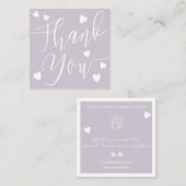 Carte De Visite Carré Coeurs modernes merci script commander lavande (Devant / Derrière)