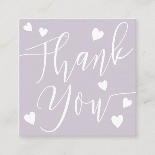 Carte De Visite Carré Coeurs modernes merci script commander lavande (Devant)