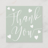 Carte De Visite Carré Coeurs modernes merci script commander vert sage (Devant)