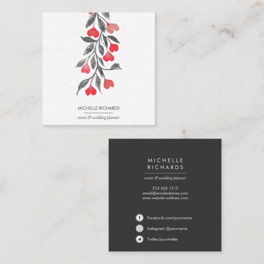 Carte De Visite Carré Cœurs rouges | Icônes professionnelles des médias  (Devant / Derrière)