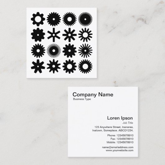 Carte De Visite Carré Cogs - Noir sur Blanc (Devant / Derrière)