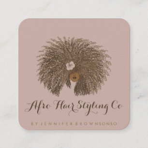 Carte De Visite Carré Coiffeur Afro Beige Rose