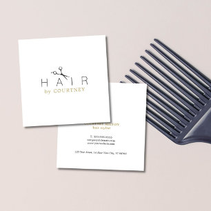 Carte De Visite Carré Coiffeur blanc élégant propre minimal