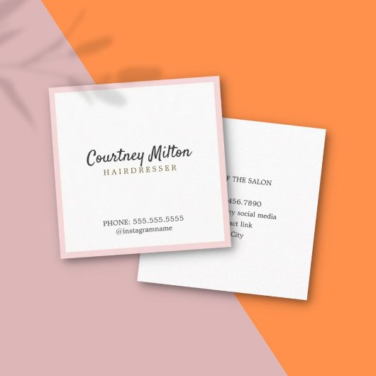 Carte De Visite Carré Coiffeur blanc Rose simple et élégant