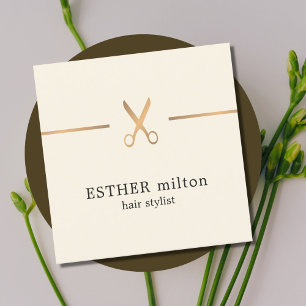 Carte De Visite Carré Coiffeur chic élégant moderne de ciseaux d'or de