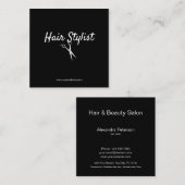 Carte De Visite Carré Coiffeur - ciseaux noirs et blancs (Devant / Derrière)