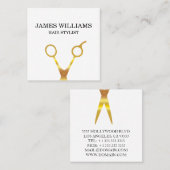 Carte De Visite Carré Coiffeur de ciseaux d'or de Faux (Devant / Derrière)