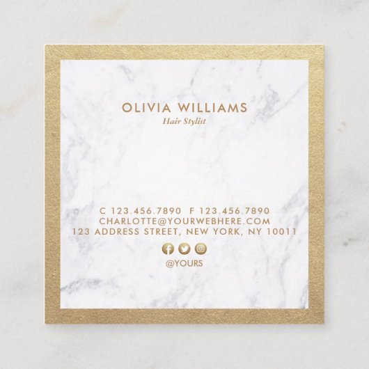 Carte De Visite Carré Coiffeur de marbre de ciseaux chics géométriques (Dos)