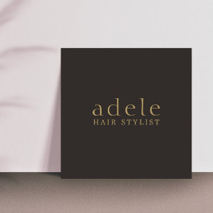 Carte De Visite Carré Coiffeur d'or élégant minimal de noir en ivoire