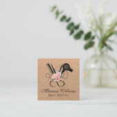 Carte De Visite Carré coiffeur floral ciseau qr code kraft brun (Debout devant)
