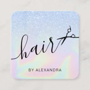 Carte De Visite Carré Coiffeur holographique bleu sombre moderne