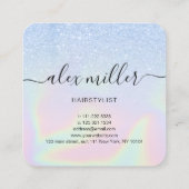 Carte De Visite Carré Coiffeur holographique bleu sombre moderne (Dos)