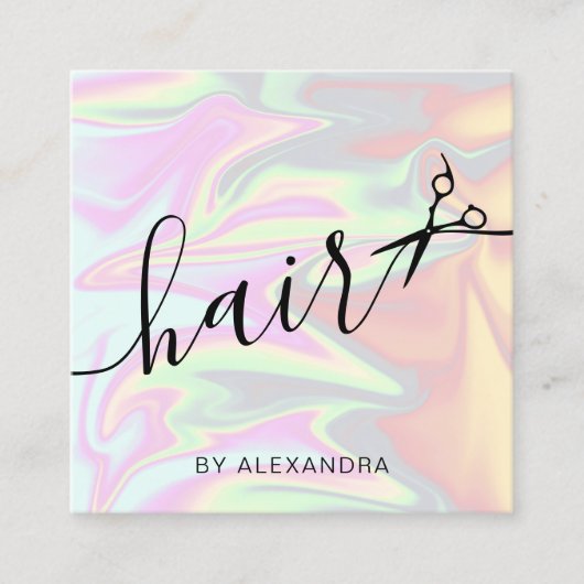 Carte De Visite Carré Coiffeur holographique élégant et moderne (Devant)