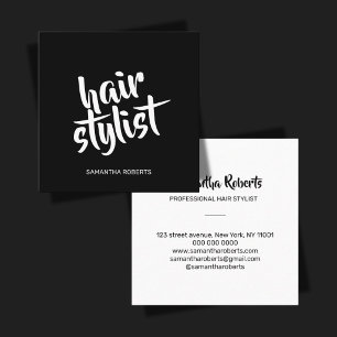 Carte De Visite Carré Coiffeur moderne script minimal noir et blanc