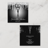 Carte De Visite Carré Coiffeur moderne Silver drilist coiffeur (Devant / Derrière)