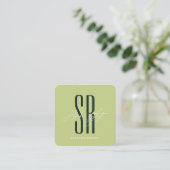 Carte De Visite Carré Coiffeur monogramme vert moderne initiales (Debout devant)