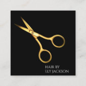 Carte De Visite Carré Coiffeur professionnel Ciseau Or & Noir (Devant)