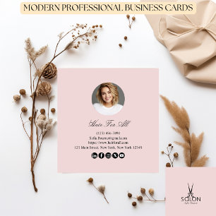 Carte De Visite Carré Coiffeur professionnel Photo moderne rose pâle