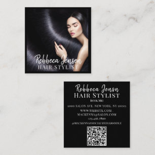 Carte De Visite Carré Coiffeur tendance styliste blanc script coiffeur p