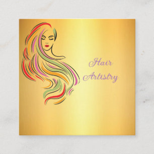 Carte De Visite Carré Coiffeur Vibrant - Portrait au crayon de couleur