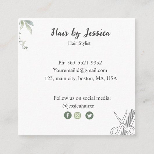 Carte De Visite Carré Coiffeuse, coiffeuse, (Dos)