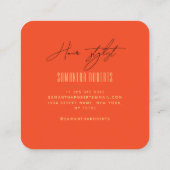 Carte De Visite Carré Coiffeuse moderne orange monogramme initiales (Dos)