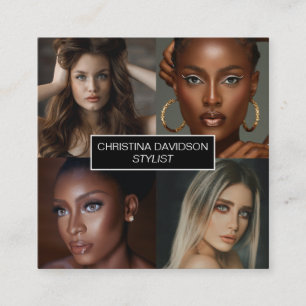 Carte De Visite Carré Collage photo moderne Carré styliste de maquillage