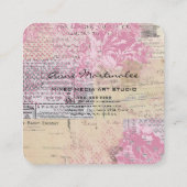 Carte De Visite Carré Collage Vintage Abstrait rose (Dos)