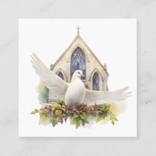 Carte De Visite Carré Colombe blanche avec église