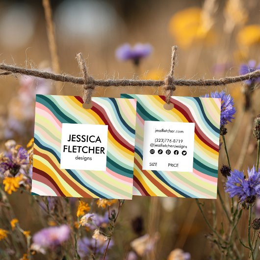 Carte De Visite Carré Colorful Curves Social Icons CUSTOM HANG TAG