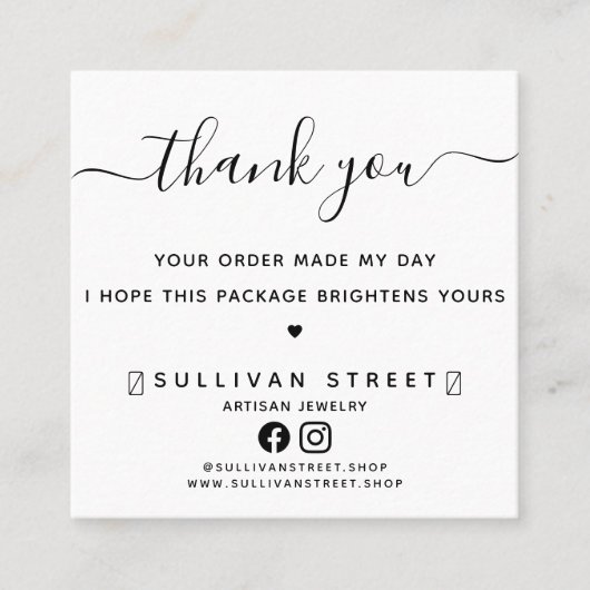 Carte De Visite Carré Commande de Merci Logo Fabriquée Mon Emballage Jou (Devant)