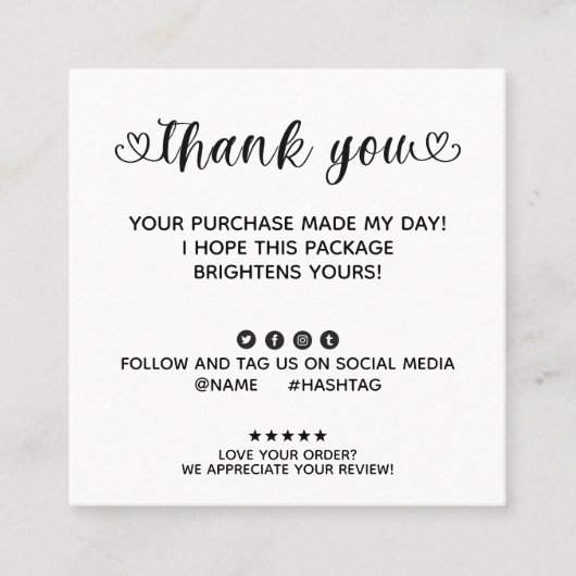 Carte De Visite Carré Commande personnalisée Merci (Devant)