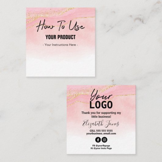 Carte De Visite Carré Comment utiliser la zone d'instructions Pink Gold (Devant / Derrière)