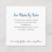 Carte De Visite Carré Concepteur de masques de couverture faciale élégan (Dos)