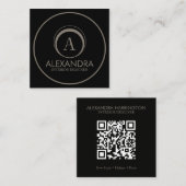 Carte De Visite Carré Concepteur d'intérieur Code QR Monogramme Élégant (Devant / Derrière)