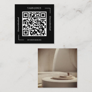 Carte De Visite Carré Concepteur d'intérieur Code QR Noir et Blanc