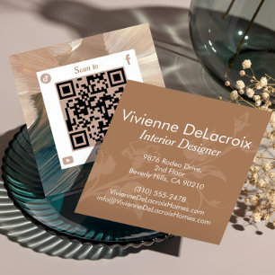 Carte De Visite Carré Concepteur d'intérieur de code QR aquarelle Lux él