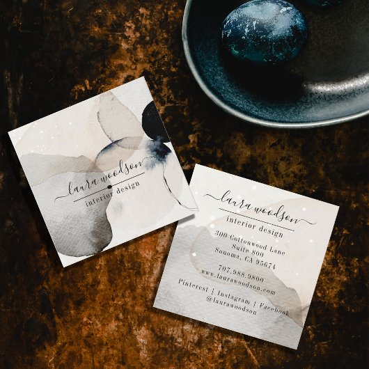 Carte De Visite Carré Concepteur d'intérieur de formes d'aquarelle Abstr