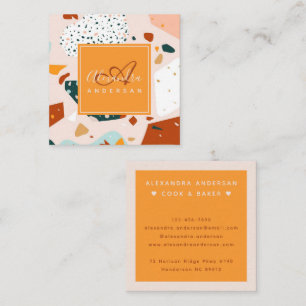 Carte De Visite Carré Concepteur d'intérieur Terrazzo Orange Blush