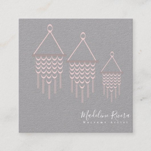 Carte De Visite Carré Conception artisanale Macrame mignonne rose (Devant)