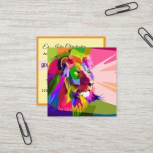 Carte De Visite Carré Conception d'art pop prismatique coloré de lion