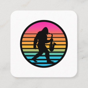Carte De Visite Carré Conception de coucher de soleil rétro au saxophone
