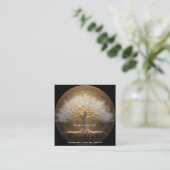Carte De Visite Carré Conception de l'Arbre de Lumière Éternelle | Arbre (Debout devant)