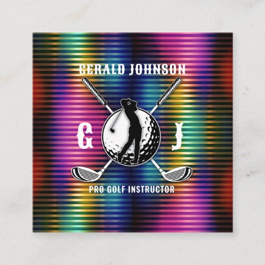 Carte De Visite Carré Conception de monogramme de golf couleur métalliqu (Devant)