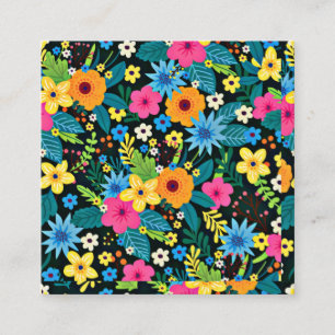 Carte De Visite Carré Conception de motif floral de fleurs Ditsy vibrant
