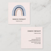 Carte De Visite Carré Conception du Boho bleu et arc-en-ciel de pêche (Devant / Derrière)