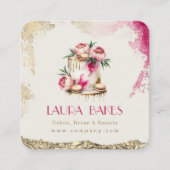 Carte De Visite Carré Conception élégante de gâteaux floraux aux accents (Devant)
